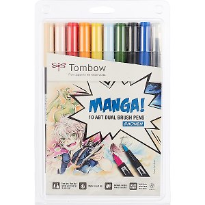 Брашпен Tombow ABT Manga Set Shonen 2 в 1, 10 штук
