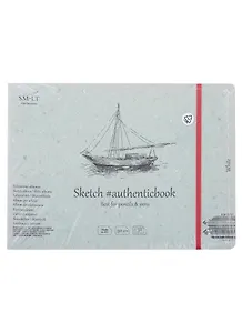 Скетчбук 24,5*17,6cм 32л "SMLT Art White authenticbook", на резинке, 90г/м2, белый, сшивка