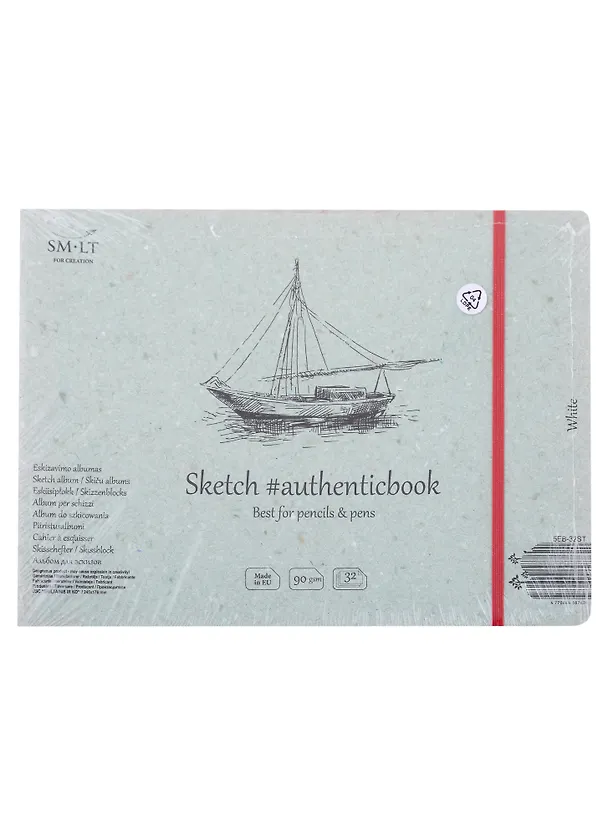Скетчбук 24,5*17,6cм 32л "SMLT Art White authenticbook", на резинке, 90г/м2, белый, сшивка 2932229 — 1