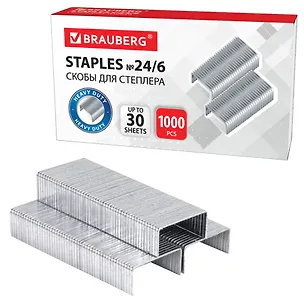 Скобы №24/6 1000шт до 30л, BRAUBERG 2937340