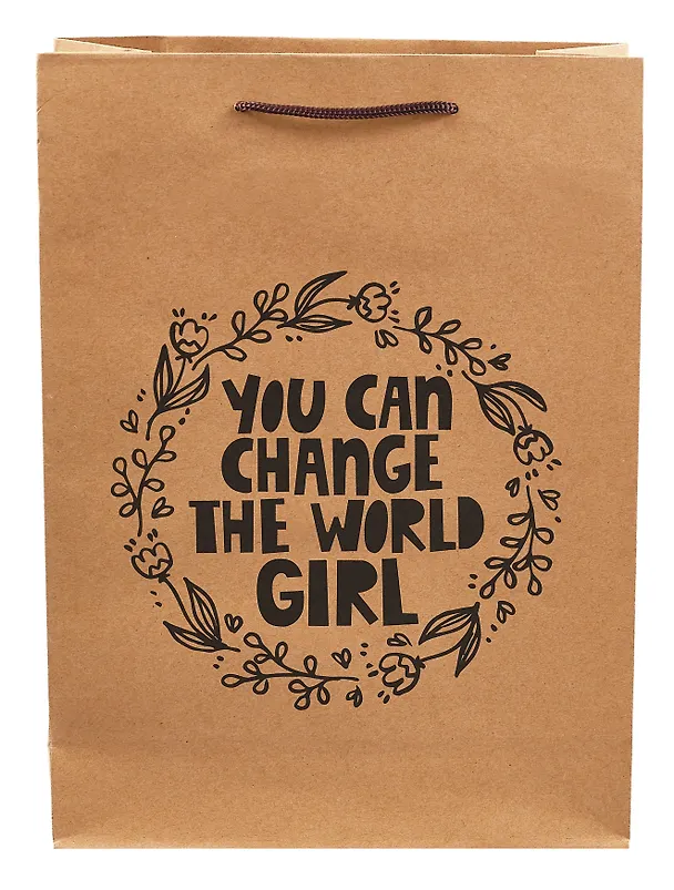 Пакет А4 32*23*9 "You can change the world girl"  крафт, женск. 2994060 — 2