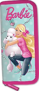 Пенал школьный 1отд. "Barbie" 20*9*3см, ламин., глиттер, крепление для канц.принадл., голубой, Barbie