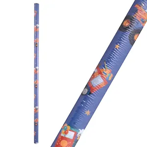 Бумага упаковочная 70*100см "Машинки на синем" глянц., инд.уп.