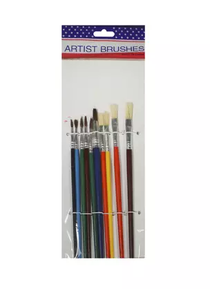 Кисти натуральные Artust Brushes (11008200) (6шт/круглых+4шт/плоских) (цв. дерев. ручки) (упаковка) — 2452923 — 1