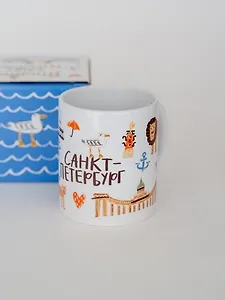 Кружка СПб Символы города (лев) (керамика) (330мл) (коробка)