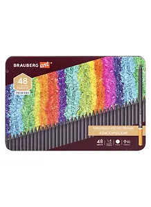 Карандаши художественные цветные BRAUBERG ART PREMIERE, НАБОР 48 цветов, 4 мм, металл кейс, 181694