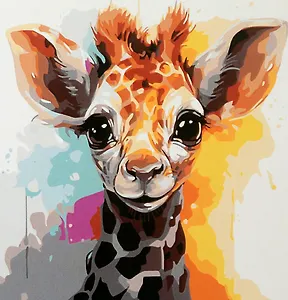 Холст с красками по номерам "Малыши-животные. Красочный жираф", 30 х 30 см