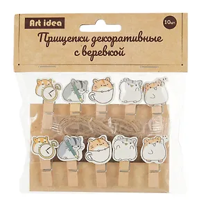 Прищепки декоративные с веревкой "Котики", 10 штук