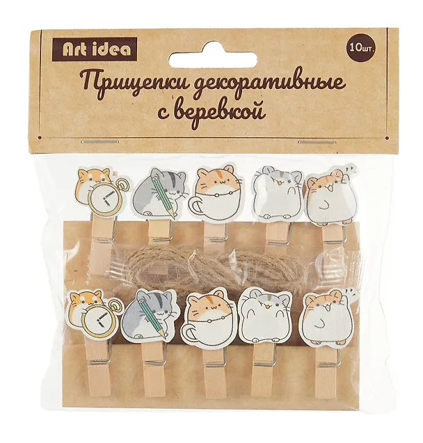 Прищепки декоративные с веревкой "Котики", 10 штук 2987982 — 1