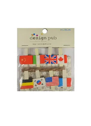 Прищепки декор. деревянные с веревкой Флаги (11007504) (3,5см) (8шт) (упаковка) 2452914