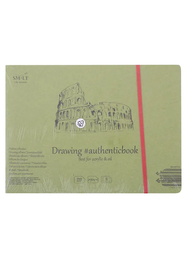 Скетчбук 24,5*18,6см 8л "SMLT Art Acrylic authenticbook", с резинкой, 290г/м2, белый, сшивка 2932220 — 1
