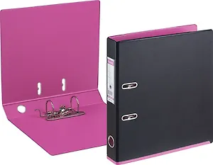Папка архивная 50мм А4 Double Colors черная/фуксия, ПВХ, прозр.карман, пласт.уголки, Bantex