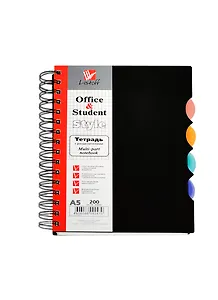 Тетрадь 200л кл. пласт.обл., тонир.блок, евроспираль, 4 цв.разделителя, инд.уп., ассорти, Listoff