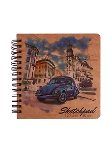 Скетчбук 200*200 120л "Ретроавтомобиль" крафт бумага 80г/м2, карт.обл., тв.подложка, гребень