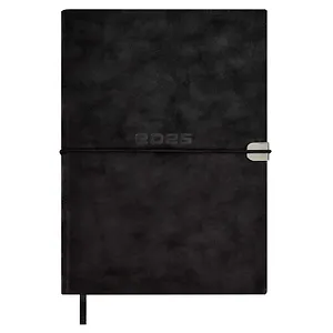 Ежедневник дат. 2025г. А5 176л "Тиволи глосс" черный, кожзам, мягк. переплет, застёжка-резинка, блинт.тиснение, офсет,ляссе