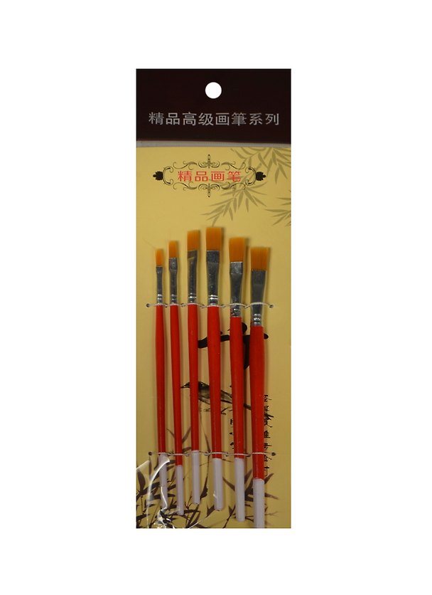 Кисти синтетические Artist brushes плоские (11008002) (6шт) (красные ручки) (упаковка) 2452921 — 1