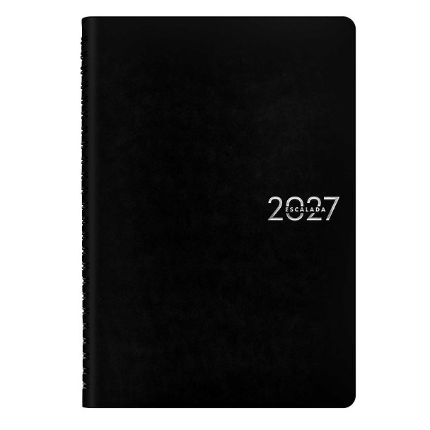 Еженедельник дат. 2027г. А5 80л "Гоутскин" черный, кожзам, мягк. переплет, евроспираль, тисн.фольгой, офсет, справ.мат-лы, закругл.углы, инд.уп 3174951 — 1