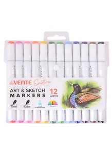 Маркеры для скетчинга 12цв "Emotion" двусторонние (кистевидный 2 мм/скошенный до 6 мм), трёхгран.корпус, спирт.основа, пласт.уп.