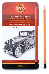 Карандаши ч/гр 12шт (8В - 2Н) художественные, метал.кор., Koh-I-Noor
