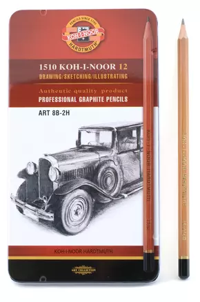 Карандаши ч/гр 12шт (8В - 2Н) художественные, метал.кор., Koh-I-Noor — 220587 — 1