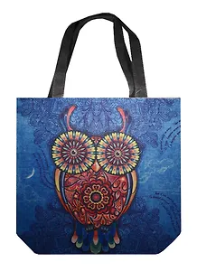 Сумка на молнии Сова с узором на синем фоне (38х35) (текстиль) (12-11522-703)