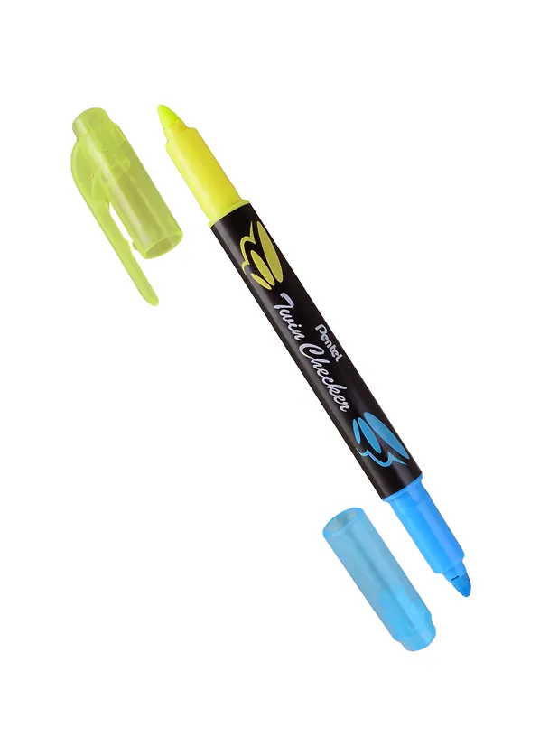 Текстовыделитель Pentel, Twin Checker, двухсторонний жёлтый, голубой 254296 — 1