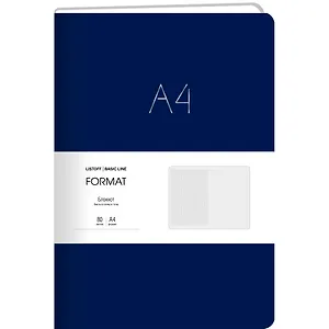 Книга для записей А4 80л лин. "Format" син.иск.кожа, интегр.переплет, тиснение фольгой, скругл.углы, инд.уп.