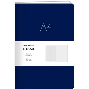 Книга для записей А4 80л лин. "Format" син.иск.кожа, интегр.переплет, тиснение фольгой, скругл.углы, инд.уп. 2947921