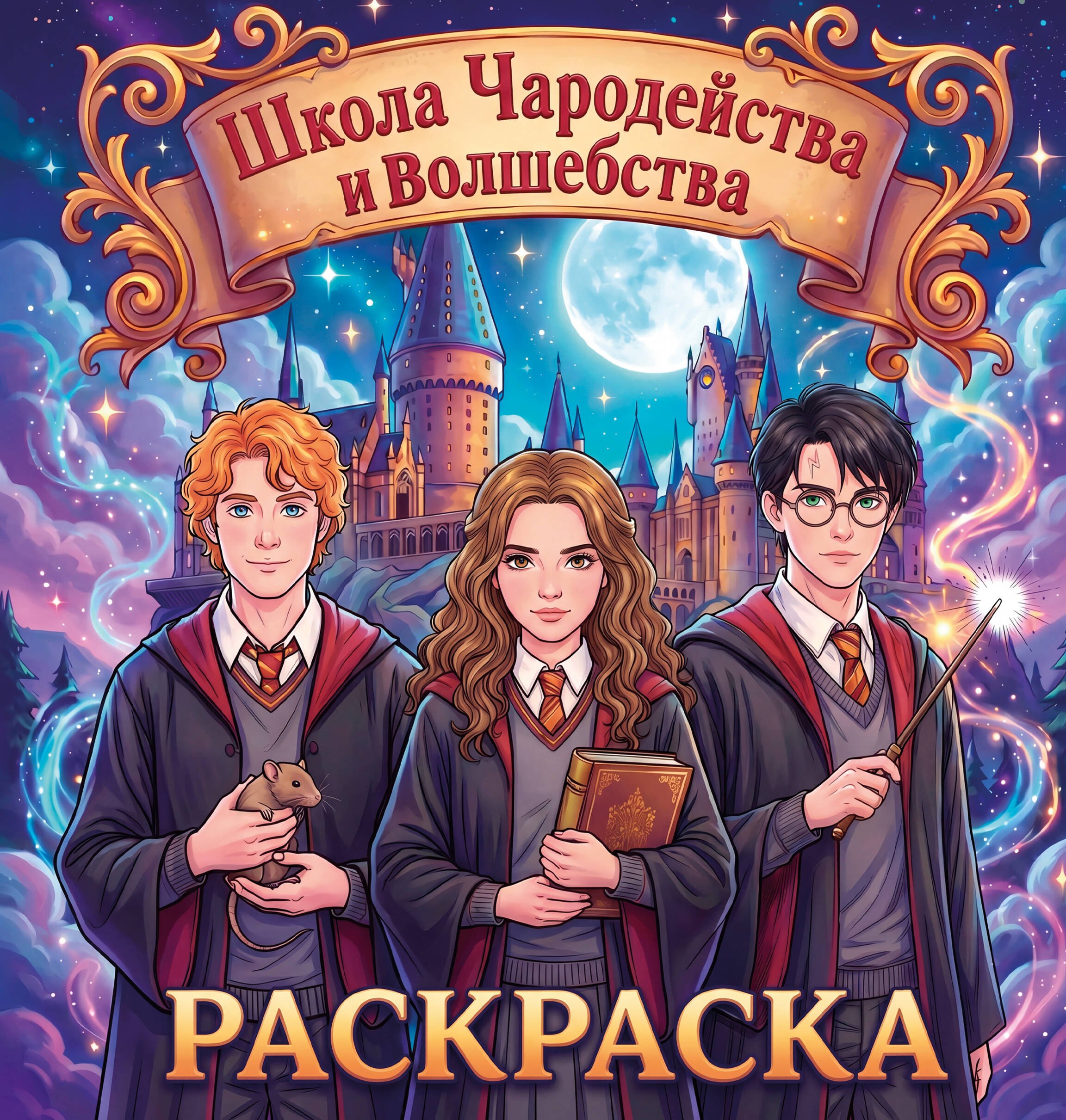 None Школа чародейства и волшебства. Раскраска