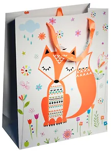 Пакет подарочный бумажный А3 42*32*11.5 "Лиса на белом", дет., мат. ламинат, Kairui