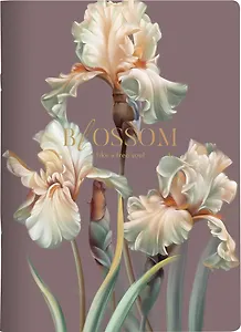Тетрадь А4 48л кл. "Blossom", ирисы, темный, карт.обл., скрепка, ламинация, микротекстурирование, тиснение золотой фольгой