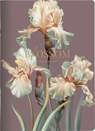 Тетрадь А4 48л кл. "Blossom", ирисы, темный, карт.обл., скрепка, ламинация, микротекстурирование, тиснение золотой фольгой 3151087