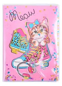 Записная книжка А6 56л кл. "Кот в ботинке" скрепка, обложка с гелевым наполнением, глиттер внутри, морозостойкий