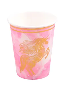Набор бумажных стаканов Единорог на розовом фоне с золотом (6шт) (12-1216-Y14-6)