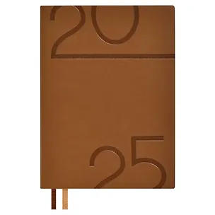 Ежедневник дат. 2025г. А6+ 176л 126х174 "Гоутскин" коричневый, кожзам, мягк. переплет, блинт. тиснение, пантон. срез, офсет, ляссе 3054626