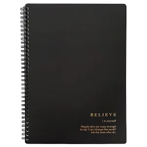 Тетрадь А4 96л кл. "Believe", черный, карт.обл., спираль, ламинация, микротекстурирование, тиснение золотой фольгой