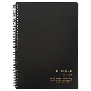 Тетрадь А4 96л кл. "Believe", черный, карт.обл., спираль, ламинация, микротекстурирование, тиснение золотой фольгой 3155710