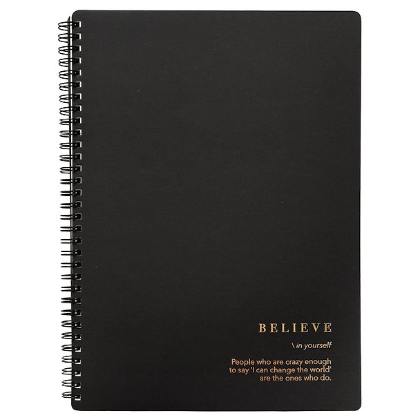 Тетрадь А4 96л кл. "Believe", черный, карт.обл., спираль, ламинация, микротекстурирование, тиснение золотой фольгой 3155710 — 1