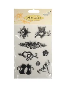 Силиконовые штампы для скрапбукинга на подложке в пакете, сова и коты