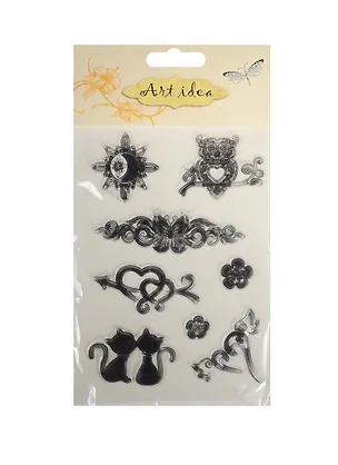 Силиконовые штампы для скрапбукинга на подложке в пакете, сова и коты 2536764