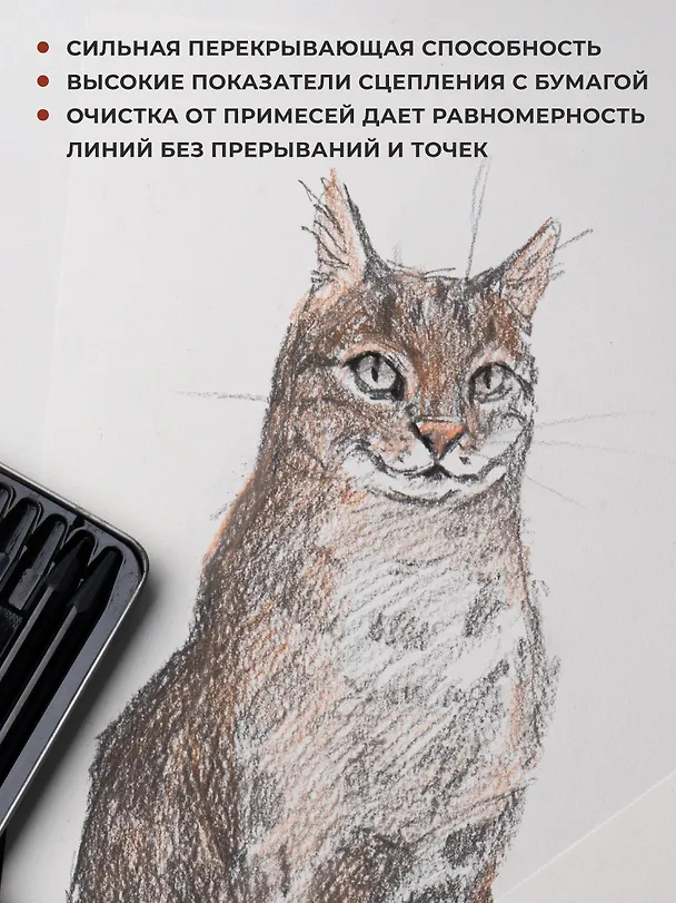Набор графических материалов 08шт "Graf'Art" белый пастельн. карандаш, сангина светлая и темная, сепия светлая и темная, угольные карандаши 03шт, мет.коробка, Малевичъ 3140998 — 7
