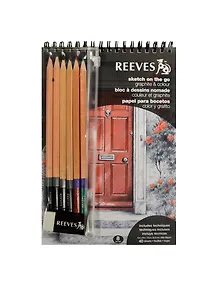 Набор эскизный "Рисуем на ходу - Цвет" 40л бумаги, подложка, спираль, 4 ч/гр карандашей, 2 цв. карандаша, ластик, инструкция, (р), REEVES