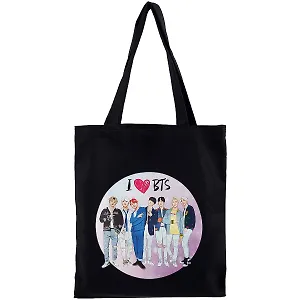 Сумка-шоппер. I love BTS (черная, 38х43 см, длина ручек 58 см)