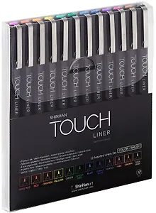 Ручки капиллярные  12шт TOUCH Liner Brush, блистер, TOUCH