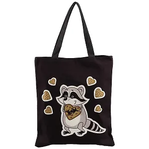 Сумка на молнии Енот с печенькой (38х35) (текстиль, флис) Bookvalno