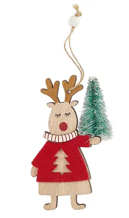 Новогоднее подвесное украшение Олень в свитере с елочкой (дерево) (11х5см) (12-06942-NY-5) 3047311