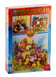 Пазл HATBER 49 элементов 190х190мм 3 картинки в 1 коробке -Лучшие друзья