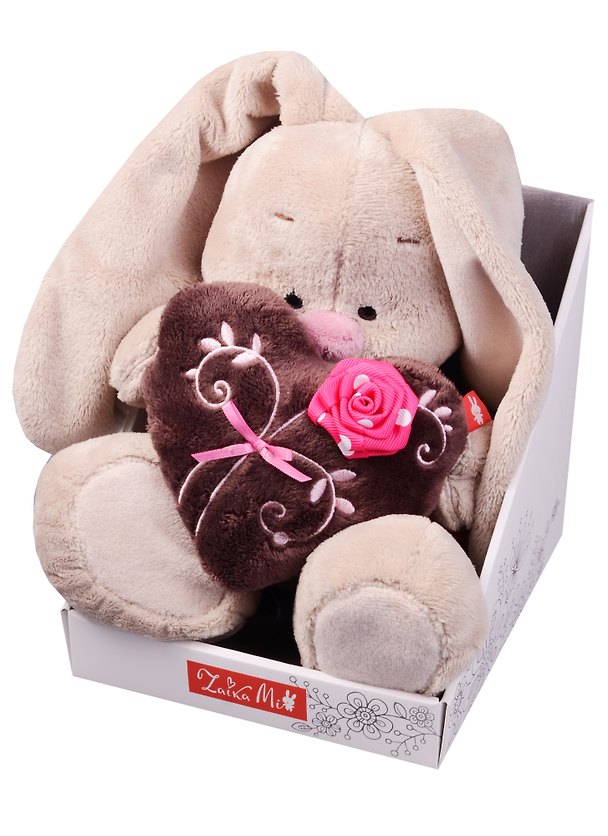 Мягкая игрушка Зайка Ми с коричневым сердечком с розочкой (18 см) (SidS-178) 2581078 — 1