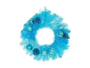 Венок хвойный с украшениями, 40 см, голубой цвет