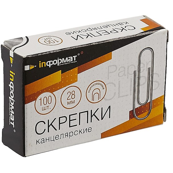 Скрепки оцинкованные круглые, inФОРМАТ, 28 мм, 100 штук 230501 — 1